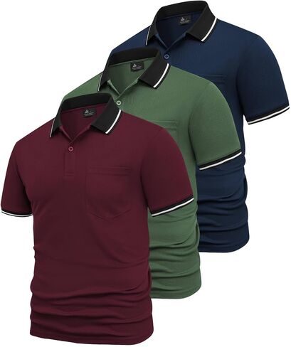 Geek Lighting 3 Pack Mens Polo Derts Short Sleeve Polo الرياضية للرجال من القمصان الفطرية الرطبة مع الجيب in Kuwait