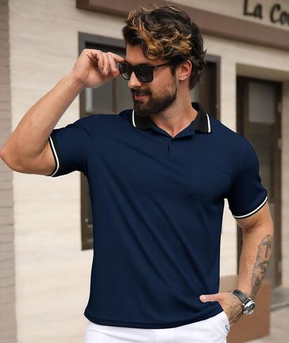 Geek Lighting 3 Pack Mens Polo Derts Short Sleeve Polo الرياضية للرجال من القمصان الفطرية الرطبة مع الجيب in Kuwait