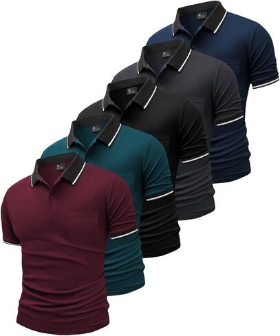 GEEK LIGHTING 5 Pack Men Polo Shirts with Pocket Multipack Golf Shirt for Men Moisture Wicking Casual Athletic Work T-Shirts in Kuwait