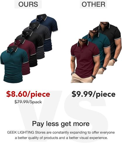 GEEK LIGHTING 5 Pack Men Polo Shirts with Pocket Multipack Golf Shirt for Men Moisture Wicking Casual Athletic Work T-Shirts in Kuwait