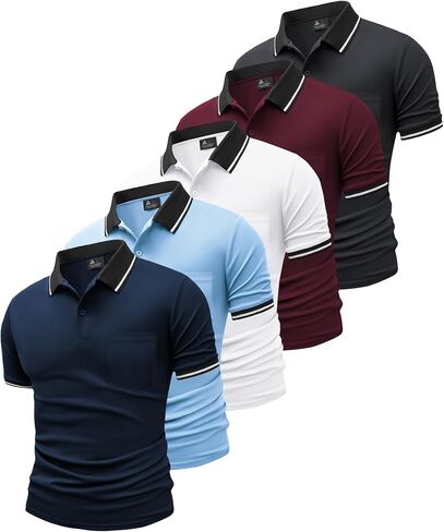 GEEK LIGHTING 5 Pack Men Polo Shirts with Pocket Multipack Golf Shirt for Men Moisture Wicking Casual Athletic Work T-Shirts in Kuwait