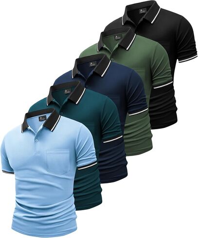 GEEK LIGHTING 5 Pack Men Polo Shirts with Pocket Multipack Golf Shirt for Men Moisture Wicking Casual Athletic Work T-Shirts in Kuwait
