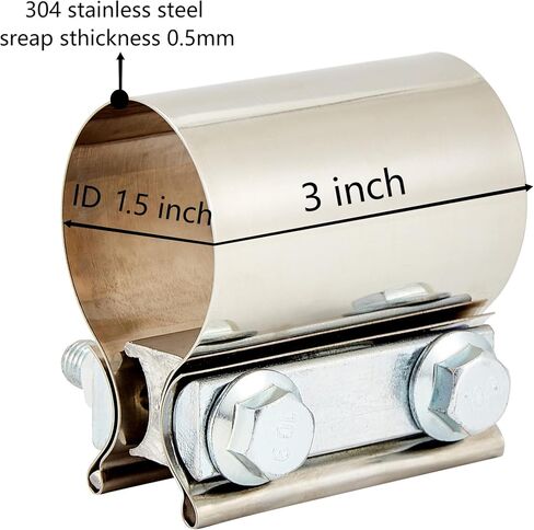Butt Joint Band Clamps,Exhaust Muffler Clamp Exhaust Pipe Clamps Sleeve Stainless Steel (2, 1.5'') in Saudi Arabia