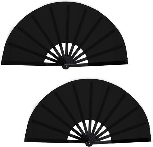 Nydotd 2 Packs Large Rave Fan Handheld Folding Fans Nylon Cloth Foldable for Men Women Performance Line Dance Chinese Kung Fu Tai Chi Decorations Festival Party Gift (Black) in Kuwait