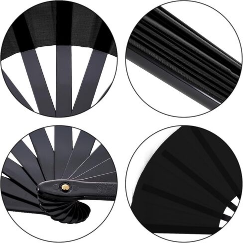 Nydotd 2 Packs Large Rave Fan Handheld Folding Fans Nylon Cloth Foldable for Men Women Performance Line Dance Chinese Kung Fu Tai Chi Decorations Festival Party Gift (Black) in Kuwait
