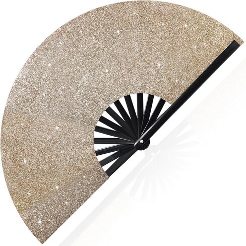 Large Folding Hand Rave Fan for Men Women Bamboo Folding Clack Hand Fan for EDM Music Disco Rave Festival Party Supplies(Silver) in Saudi Arabia