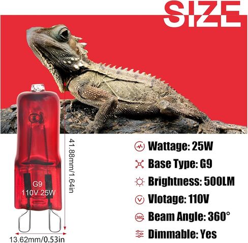G9 Reptile Heat Lamp Bulbs Mini Reptile Light 12Pcs, G9 Halogen Bulbs Dimmable Night Red for Reptiles and Amphibian Tanks Bearded Dragon Turtle Lizard (50, Watts) in Kuwait
