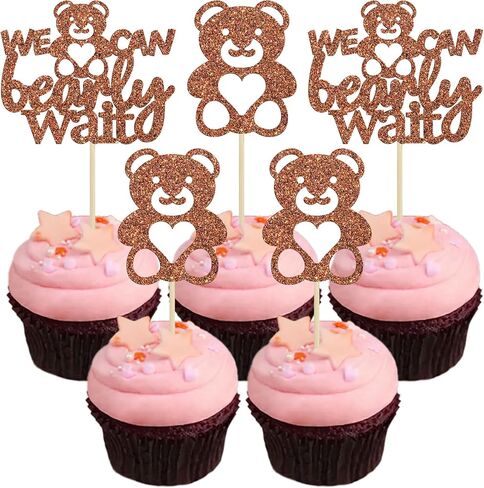 Gyufise 24Pcs We Can Bearly Wait Cupcake Toppers Champage Gold Glitter Bear Cupcake Picks Baby Shower Cake Decorations for Gender Reveal Theme Baby Shower Kids Birthday Party Supplies in Kuwait