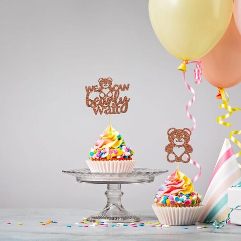 Gyufise 24Pcs We Can Bearly Wait Cupcake Toppers Champage Gold Glitter Bear Cupcake Picks Baby Shower Cake Decorations for Gender Reveal Theme Baby Shower Kids Birthday Party Supplies in Kuwait