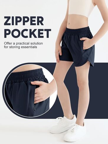 Resinta 2 Pack Girls Athletic Shorts Teen Girls High Waisted Shorts with Zipper Pockets for Gym Running in Saudi Arabia