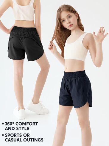 Resinta 2 Pack Girls Athletic Shorts Teen Girls High Waisted Shorts with Zipper Pockets for Gym Running in Saudi Arabia