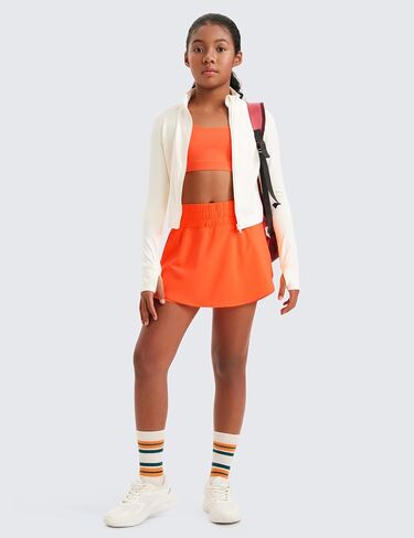 CRZ Yoga Girls Shorts Athletic مع zip Pocket - تنورة عالي الخصر كشكش لتجريب تنس تنس في سن المراهقة بطانة in Kuwait