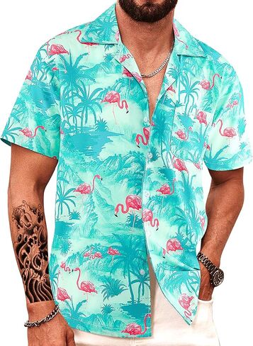 APTRO Men's Hawaiian Shirt Short Sleeve Tropical Vacation Button Down Beach Floral Palm Shirts in Saudi Arabia