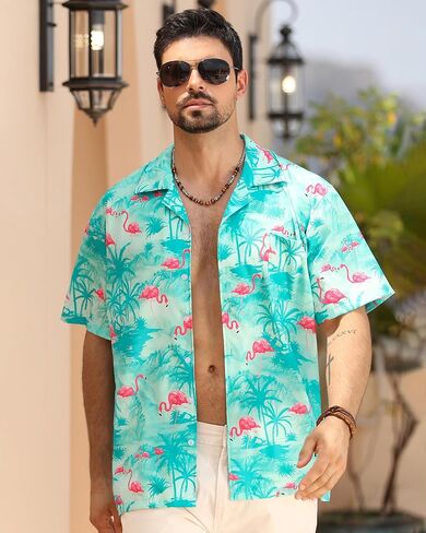APTRO Men's Hawaiian Shirt Short Sleeve Tropical Vacation Button Down Beach Floral Palm Shirts in Saudi Arabia