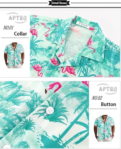 APTRO Men's Hawaiian Shirt Short Sleeve Tropical Vacation Button Down Beach Floral Palm Shirts in Saudi Arabia