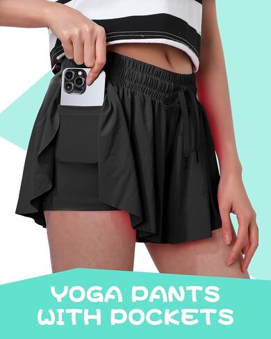 6 Pack Girls Flowy Shorts 2 في 1 شورتات فراشة الأطفال مع التنانير الرياضية للشباب الجيب للمراهقين الجري لليوغا in Kuwait