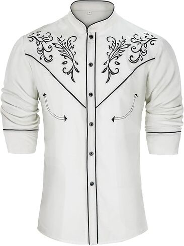 Mens Western Cowboy Shirt Embroidery Slim Fit Long Sleeve Button Down Shirt in Saudi Arabia