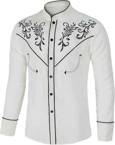 Mens Western Cowboy Shirt Embroidery Slim Fit Long Sleeve Button Down Shirt in Saudi Arabia