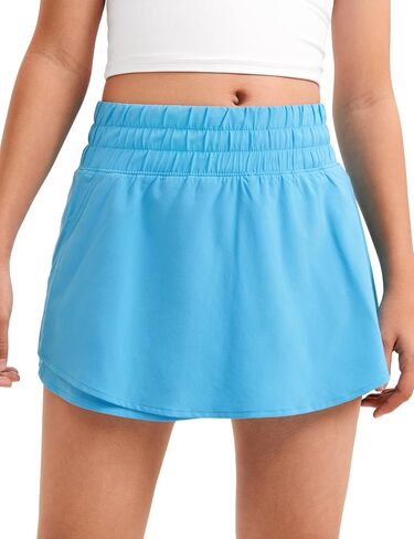 CRZ Yoga Girls Shorts Athletic مع zip Pocket - تنورة عالي الخصر كشكش لتجريب تنس تنس في سن المراهقة بطانة in Kuwait