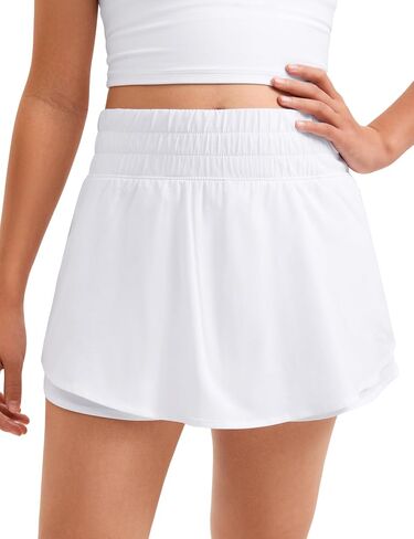 CRZ Yoga Girls Shorts Athletic مع zip Pocket - تنورة عالي الخصر كشكش لتجريب تنس تنس في سن المراهقة بطانة in Kuwait