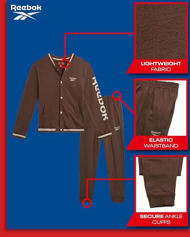 Reebok Boys' Active Tracksuit Set - 2 Piece Performance Fleece Varsity Jacket and Jogger Sweatpants for Boys (Sizes: 8-12) in Kuwait