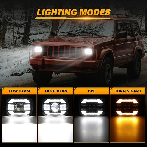 المصابيح الأمامية Auxbeam 5x7 7x6 LED مع DRL وإشارة الانعطاف عالية/منخفضة الشعاع H6054 Led مصباح أمامي مستطيل لسيارة جيب رانجلر YJ شيروكي XJ H6054 H5054 H6054LL 69822 6052 6053 in Kuwait