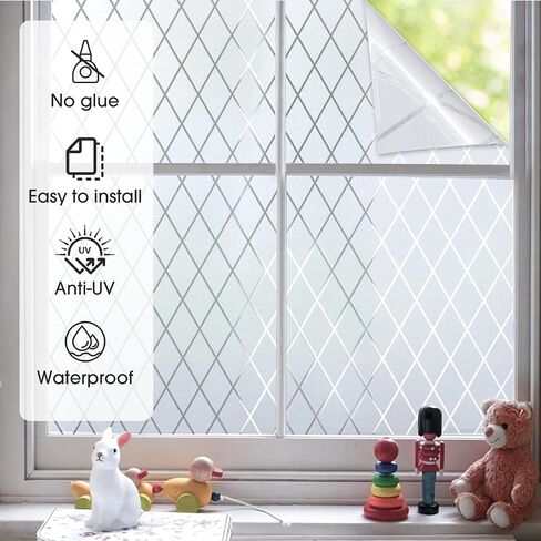 فيلم خصوصية النافذة Frosted Glass ثابت الشبكة الشبكة الزخرفية للحمام ، وينفد الأشعة فوق البنفسجية فيلم صقيع للباب الأمامي (17.5 × 78.7 بوصة) in Saudi Arabia