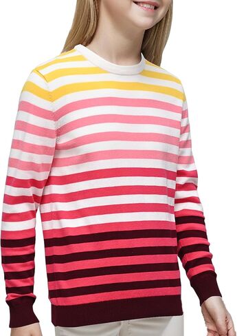 JSTEX Girls Sweaters Cotton Striped Knit Sweater Long Sleeve Crew Neck Kids Pullover Sweater for Girl Size 6-12 in Kuwait