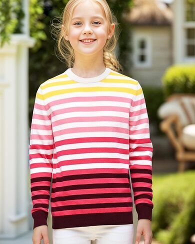 JSTEX Girls Sweaters Cotton Striped Knit Sweater Long Sleeve Crew Neck Kids Pullover Sweater for Girl Size 6-12 in Kuwait
