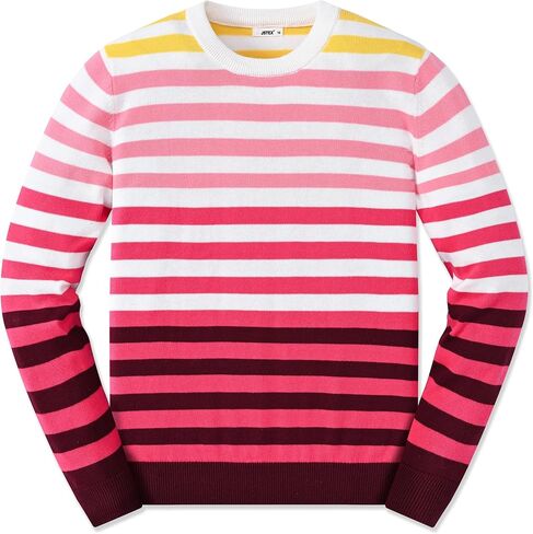 JSTEX Girls Sweaters Cotton Striped Knit Sweater Long Sleeve Crew Neck Kids Pullover Sweater for Girl Size 6-12 in Kuwait