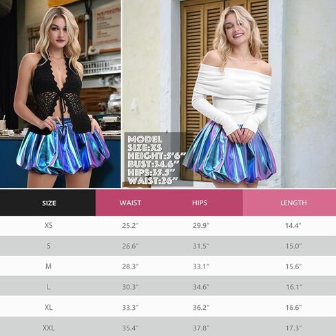 Perfashion Bubble Skirt for Women Metallic Puff Balloon Mini Skorts Rave Sexy Club Outfits with Shorts in Kuwait