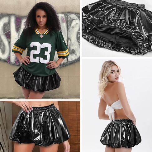 Perfashion Bubble Skirt for Women Metallic Puff Balloon Mini Skorts Rave Sexy Club Outfits with Shorts in Kuwait