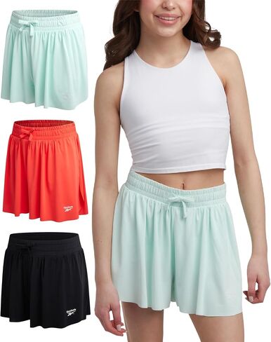 Reebok Girls Athletic Shorts - 3 Pack Lightweight Butterfly Shorts with Liner - Active Performance Flowy Shorts for Girls in Saudi Arabia
