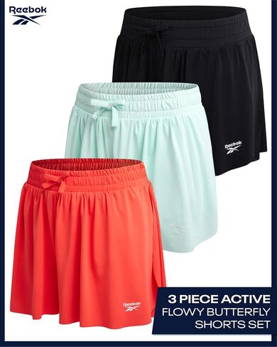 Reebok Girls Athletic Shorts - 3 Pack Lightweight Butterfly Shorts with Liner - Active Performance Flowy Shorts for Girls in Saudi Arabia