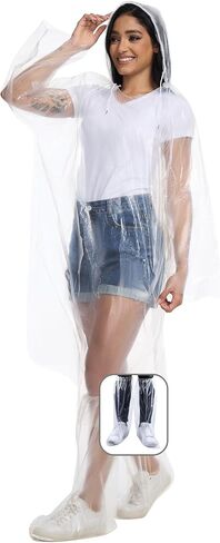 BATHRINS Disposable Rain Ponchos For Adults - 3 Emergency Clear Ponchos With Hoods And 3 Pairs Of Waterproof Boot Covers in Saudi Arabia