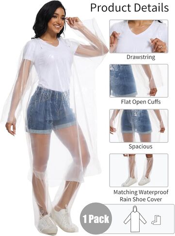 BATHRINS Disposable Rain Ponchos For Adults - 3 Emergency Clear Ponchos With Hoods And 3 Pairs Of Waterproof Boot Covers in Saudi Arabia