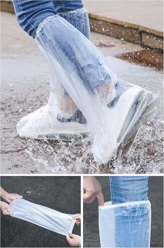 BATHRINS Disposable Rain Ponchos For Adults - 3 Emergency Clear Ponchos With Hoods And 3 Pairs Of Waterproof Boot Covers in Saudi Arabia