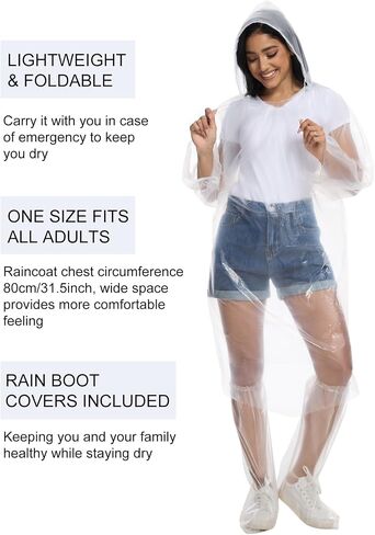 BATHRINS Disposable Rain Ponchos For Adults - 3 Emergency Clear Ponchos With Hoods And 3 Pairs Of Waterproof Boot Covers in Saudi Arabia