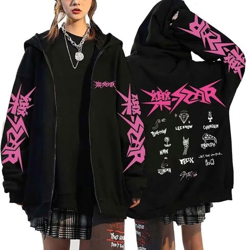 KPOP Stray Kids Album Star Hoodie Jacket Felix Hyunjin Bangchan Lee Know zippered Sweatershirts Jacket in Kuwait