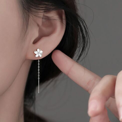 Reffeer Solid 925 Sterling Silver Plumeria flumeria chain incling arocrings for the teens cz flower tassel arces drops drops in Kuwait