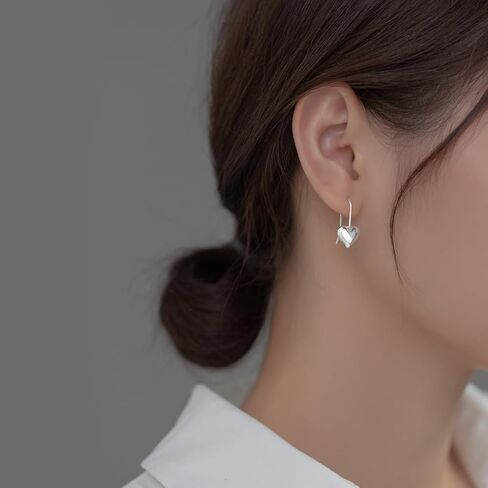 SLUYNZ Solid 925 Sterling Silver Heart Drop Earrings for Women Teens Love Heart Dangle Earrings Hook in Kuwait