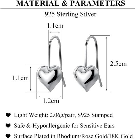SLUYNZ Solid 925 Sterling Silver Heart Drop Earrings for Women Teens Love Heart Dangle Earrings Hook in Kuwait