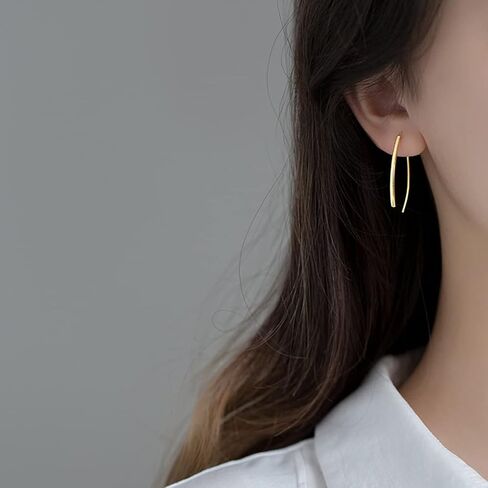 SLUYNZ Solid 925 Sterling Silver Bar Dangle Earrings for Women Teens Dangle Earrings Wire Threader Earrings Open Hoop Earrings in Kuwait