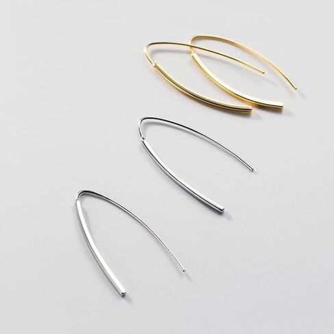 SLUYNZ Solid 925 Sterling Silver Bar Dangle Earrings for Women Teens Dangle Earrings Wire Threader Earrings Open Hoop Earrings in Kuwait