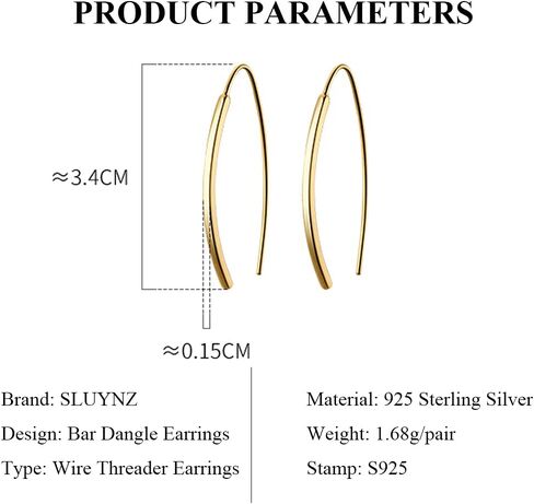 SLUYNZ Solid 925 Sterling Silver Bar Dangle Earrings for Women Teens Dangle Earrings Wire Threader Earrings Open Hoop Earrings in Kuwait