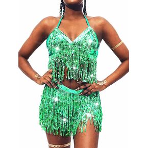 EARENT Belly Dance Sequin Skirt Sparkly Rave Fringe Top Set for Women in Kuwait