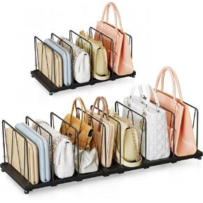 Extendable Purse Organizers Purse Storage. Length 16-28 in. Bag Organizer Purse Holder for Closet With 8 Adjustable Shelf Dividers, Black, Patent Pending