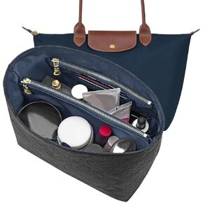 Waterproof Purse Organizer Insert for Longchamp le Pliage Large Handbags Insert DupontPaper Lightweight with YKK Zipper (Black, Large)