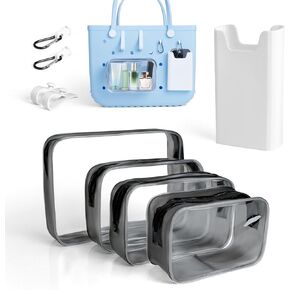 Accessories for Bogg Bags with 4 Clear Bogg Beach Tote Bag, 1 Phone Holder Compatible, 2 Key Holders, 2 Hook Loops, Organizer Holder for Bogg Bag Medium/Large/Extra Large