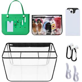 6Pcs Clear Organizer Insert for Bogg Bag Accessories with Phone Holder,Hooks for Bogg Bag X Large Organizing Your Bags and Divide Space Black